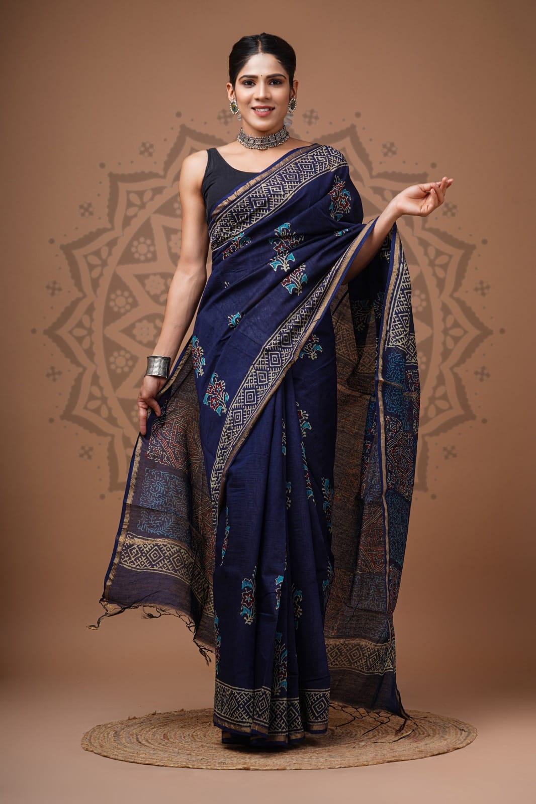 Handblock Chanderi Silk Saree