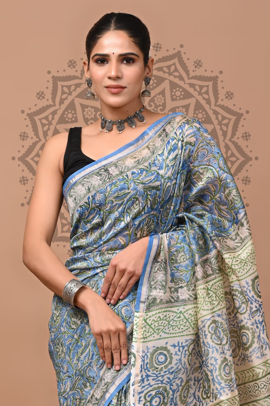 Handblock Chanderi Silk Saree