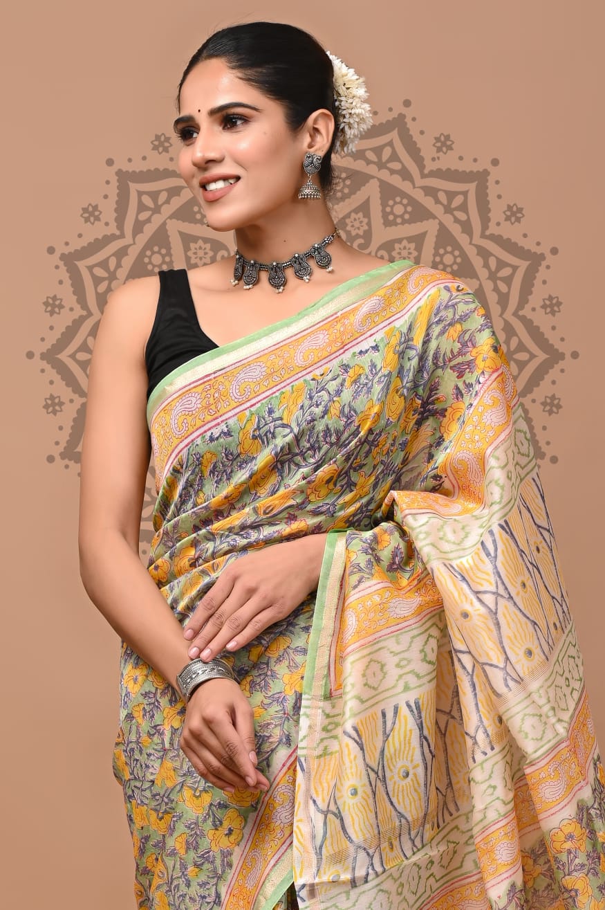 Handblock Chanderi Silk Saree