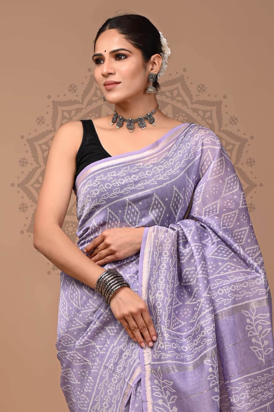 Handblock Chanderi Silk Saree