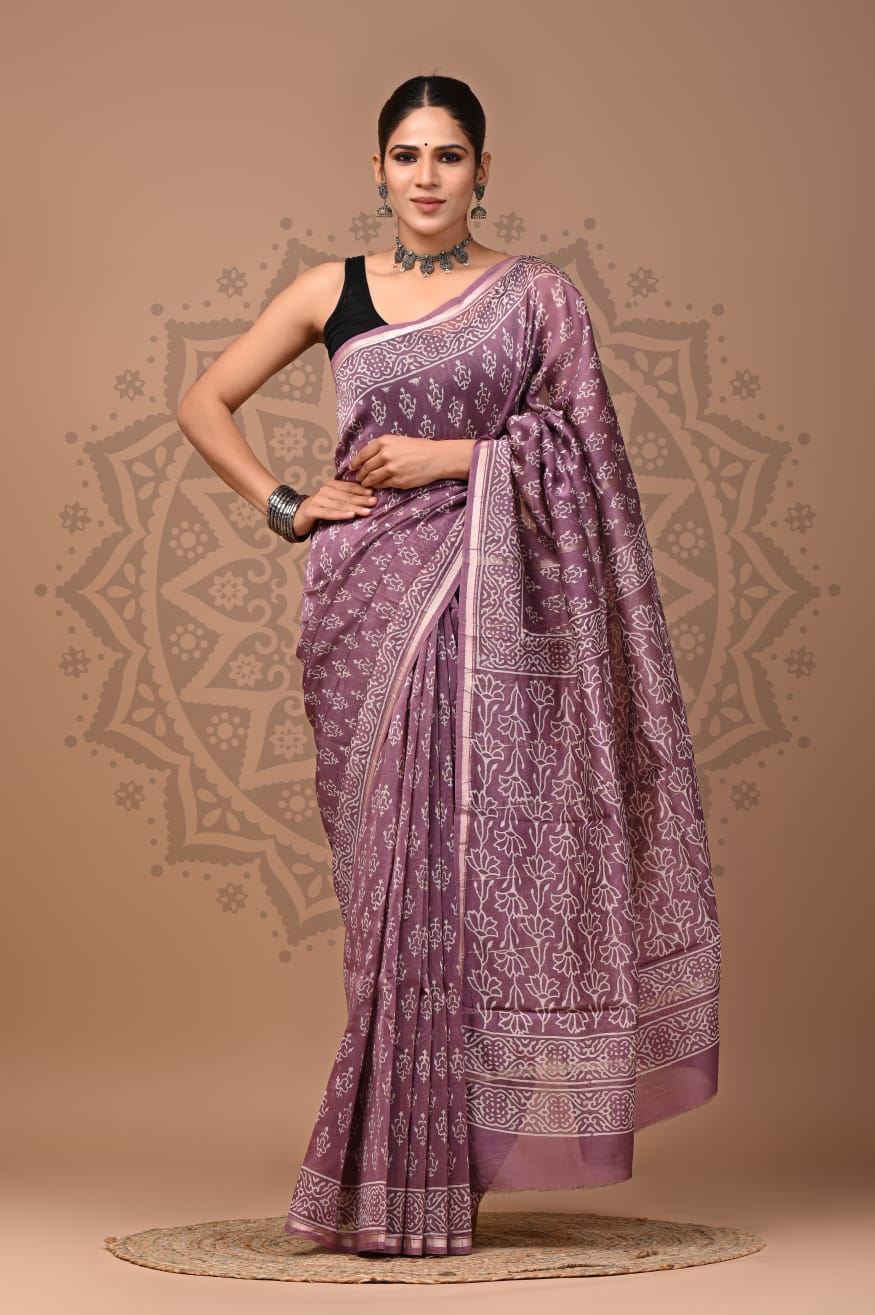 Handblock Chanderi Silk Saree