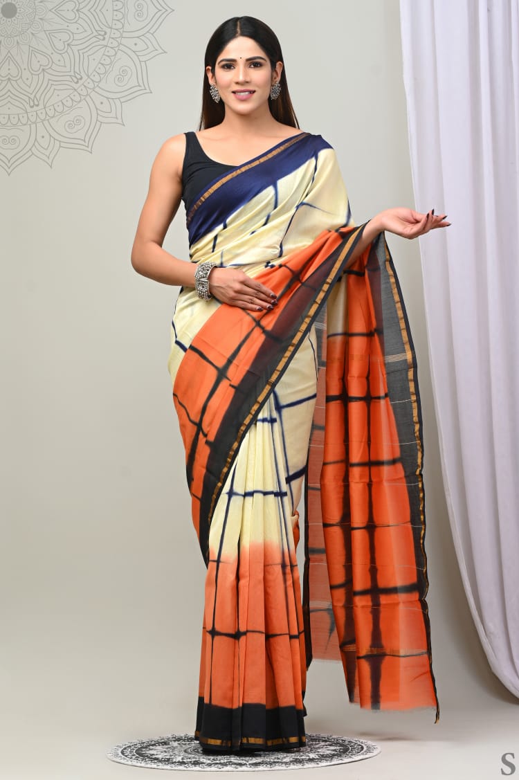 Exclusive Bagru Hand Block Pritned Chanderi Silk Saree with Blouse