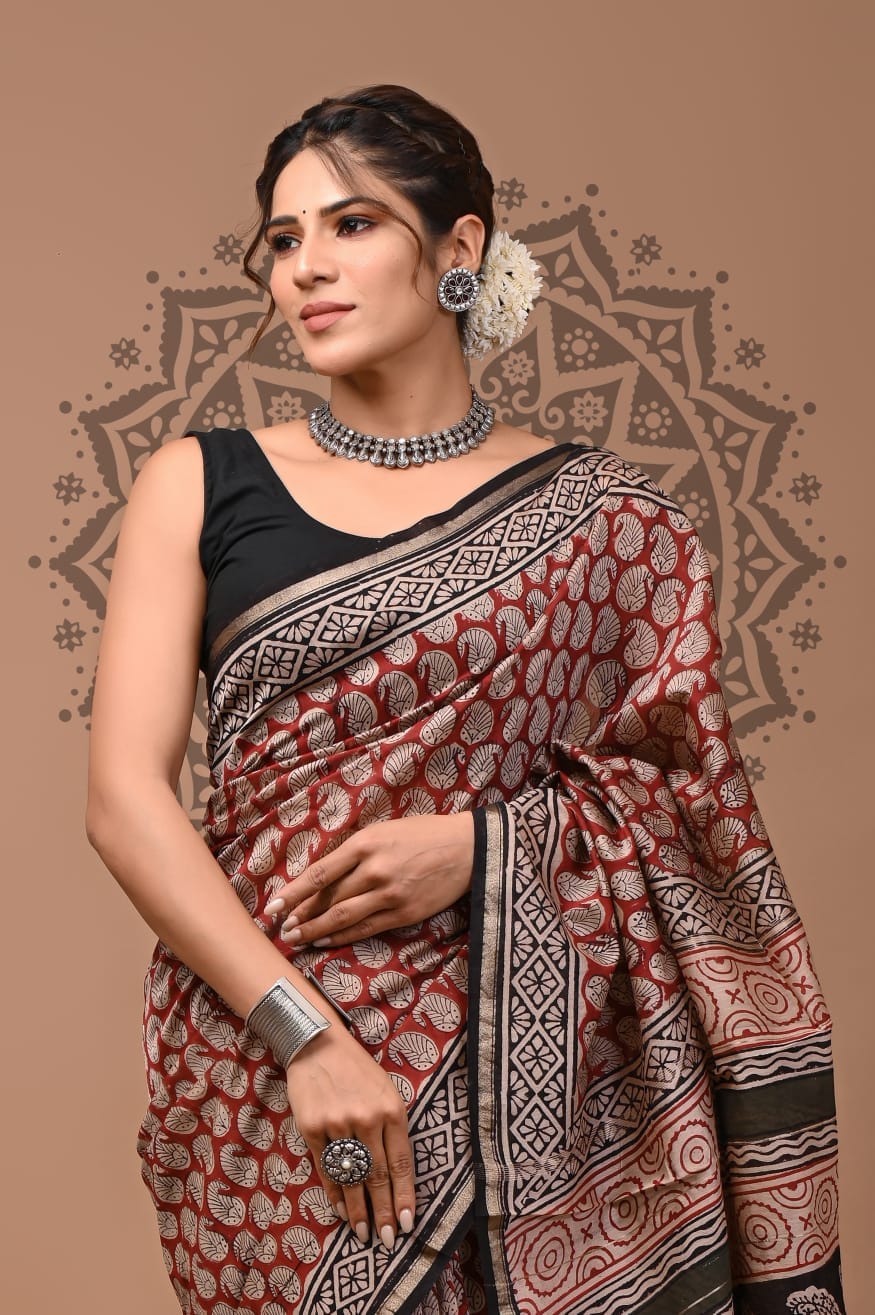 Handblock Chanderi Silk Saree