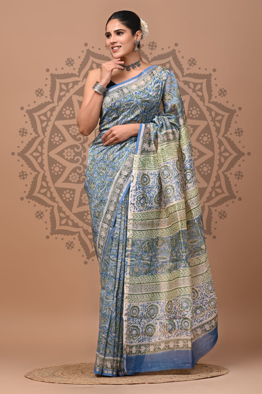 Handblock Chanderi Silk Saree