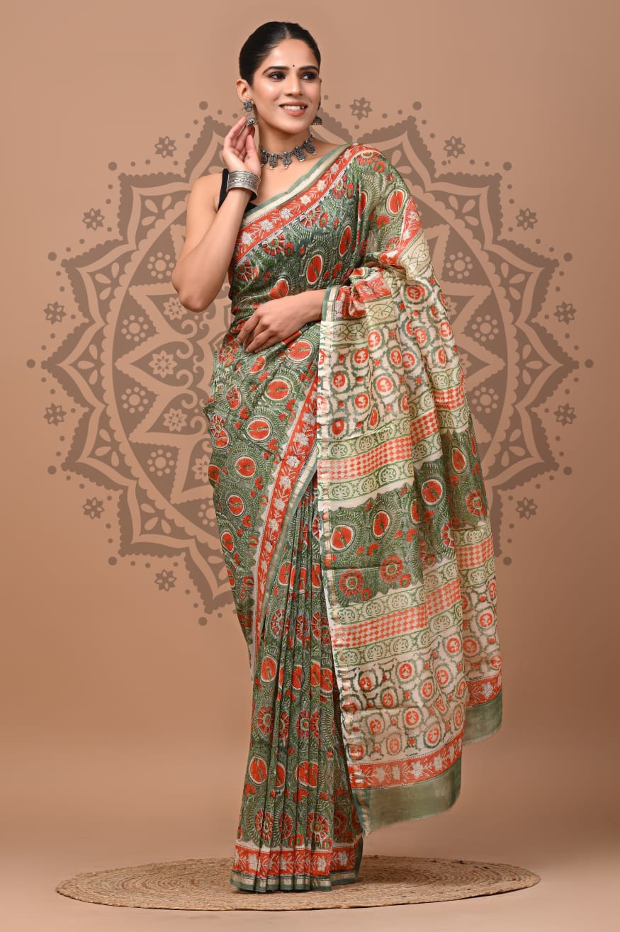 Handblock Chanderi Silk Saree