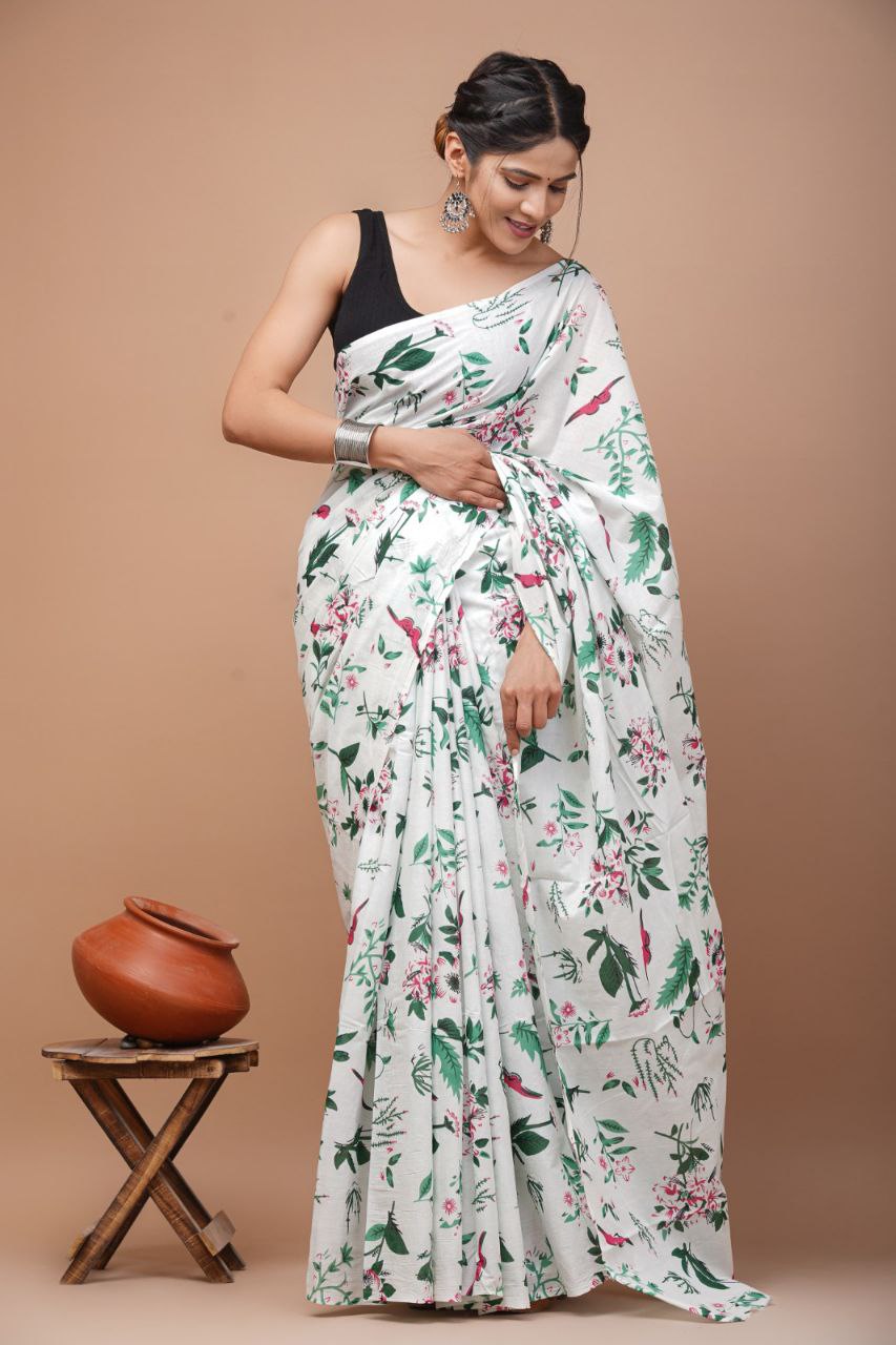 Bagrukala Authentic Bagru Print Cotton Saree with Blouse – Soft Daily Elegance