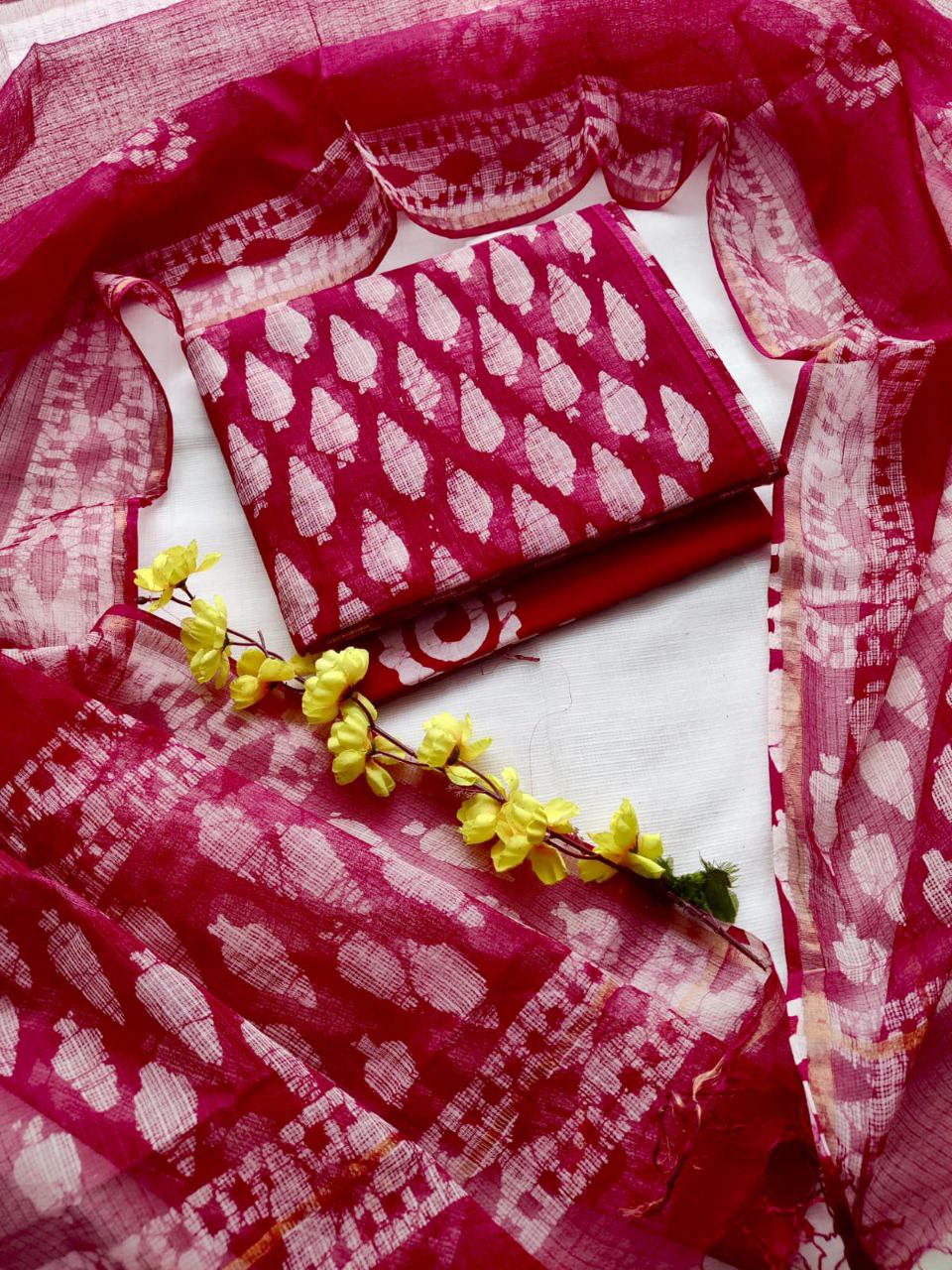 Bagrukala Traditional Handblock Kota Doriya Suit with Cotton Bottom