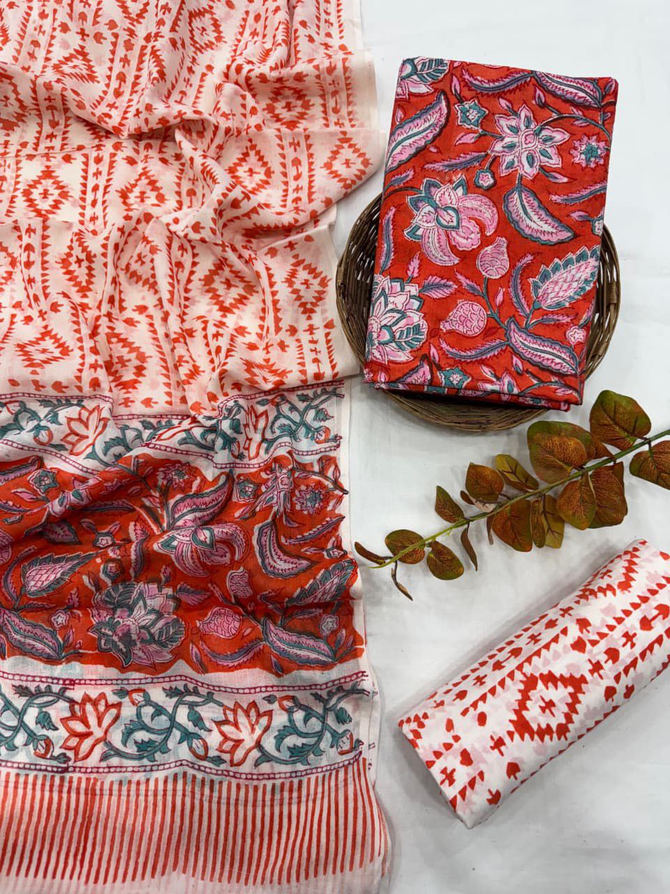 Bagrukala Traditional Cotton Suit with Soft Mul Cotton Dupatta