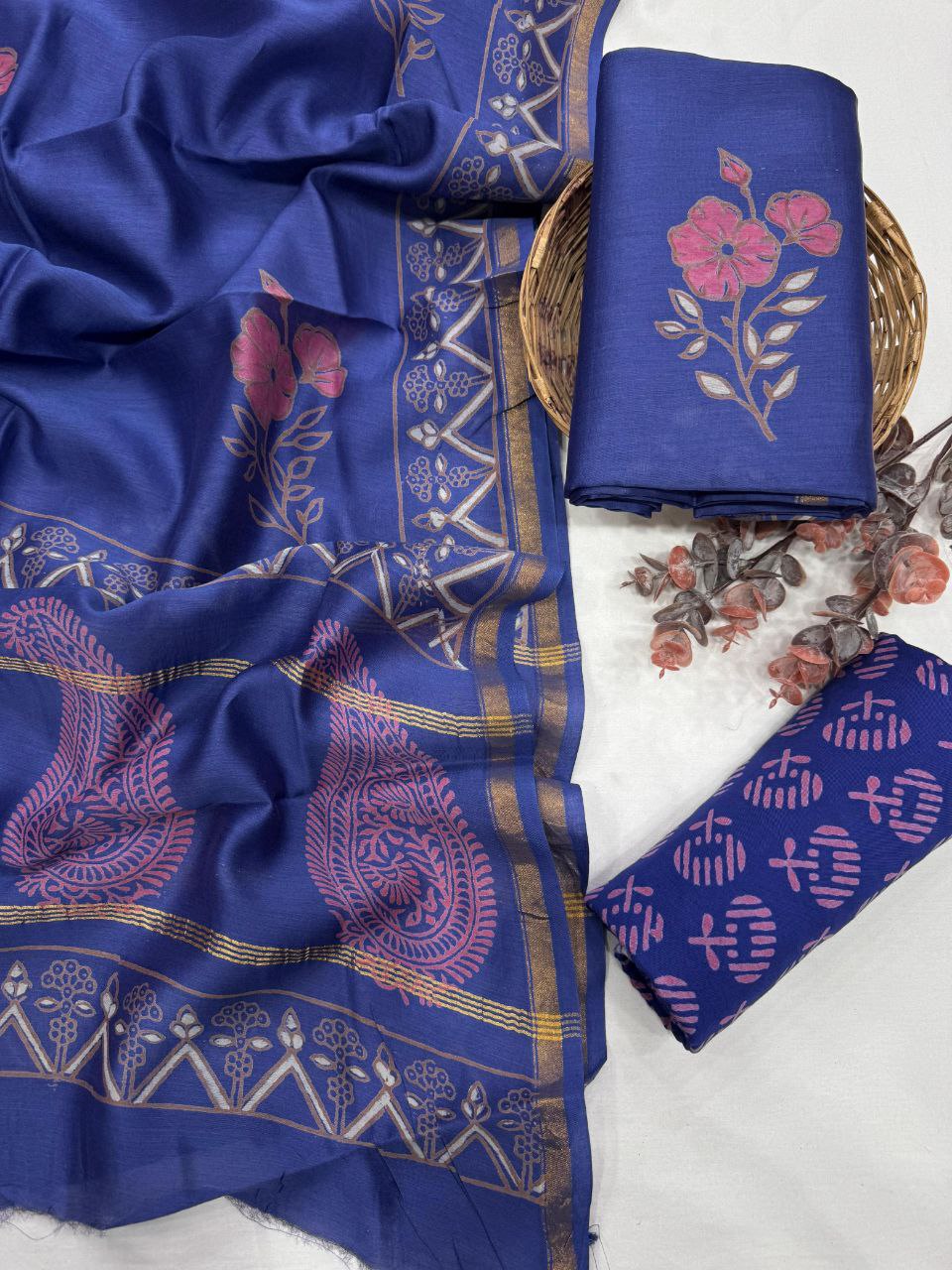 Bagrukala Traditional Cotton Suit with Soft Mul Cotton Dupatta