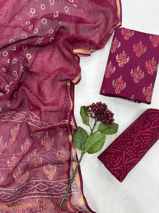 Cotton Suit Set With Kota Doriya Dupatta