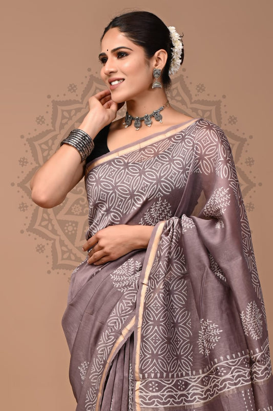 Handblock Chanderi Silk Saree