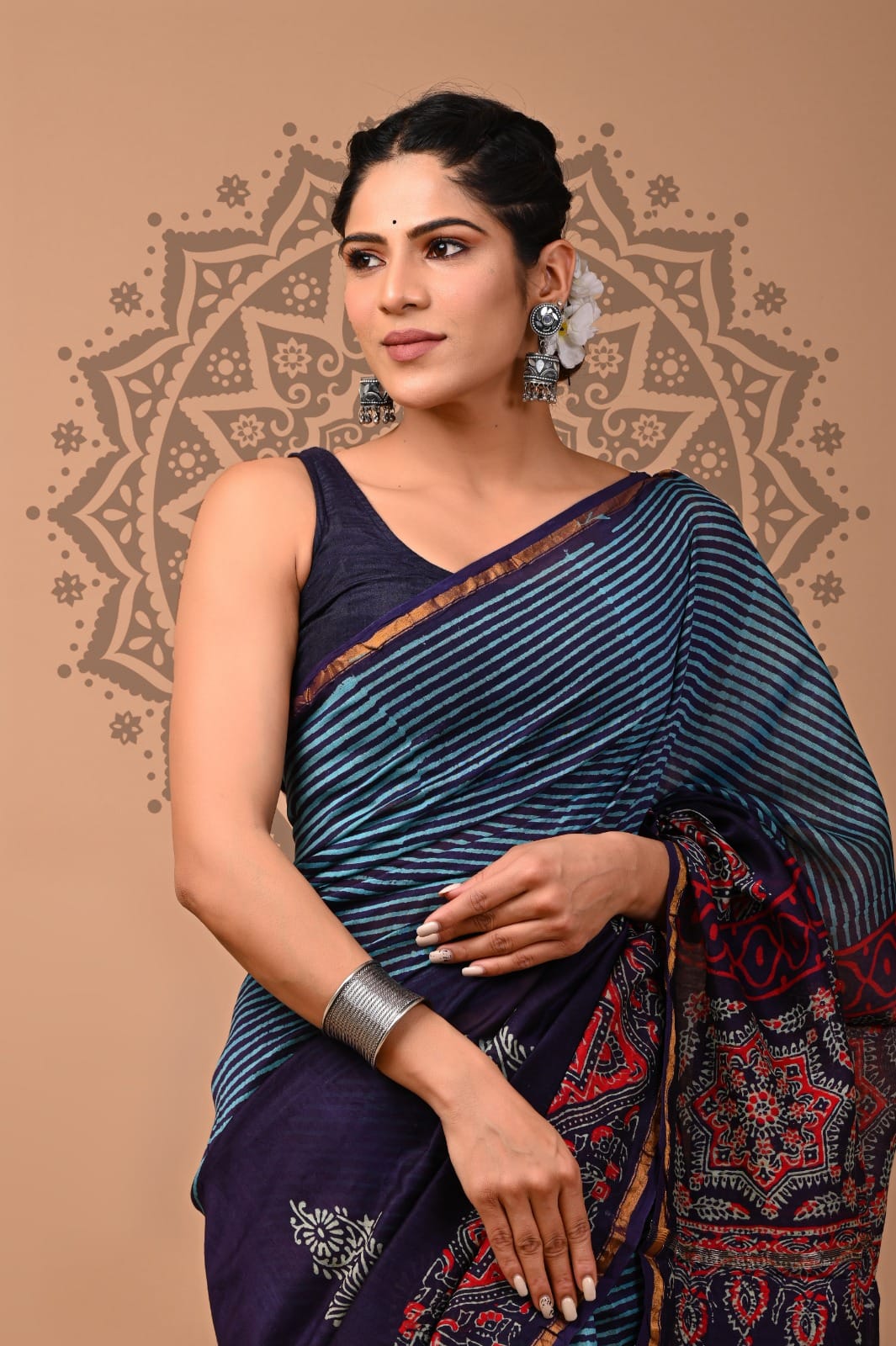 Handblock Chanderi Silk Saree
