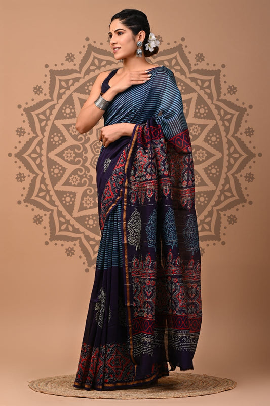 Handblock Chanderi Silk Saree