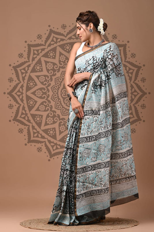 Handblock Chanderi Silk Saree