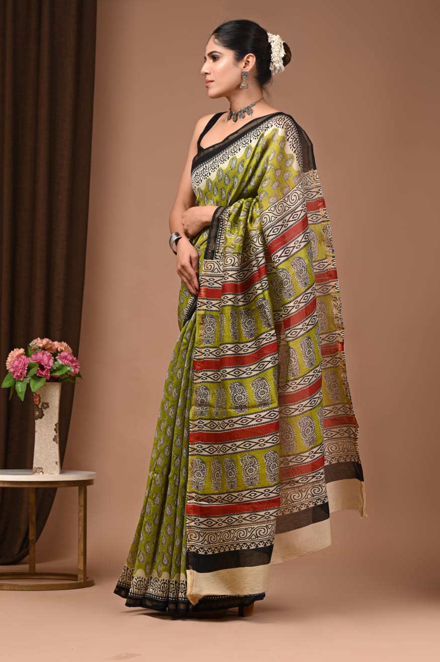 Handblock Chanderi Silk Saree