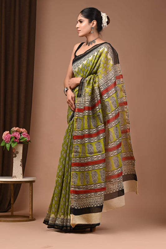 Handblock Chanderi Silk Saree