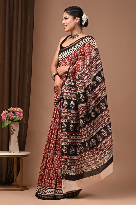 Handblock Chanderi Silk Saree