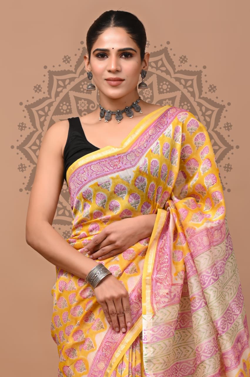 Handblock Chanderi Silk Saree