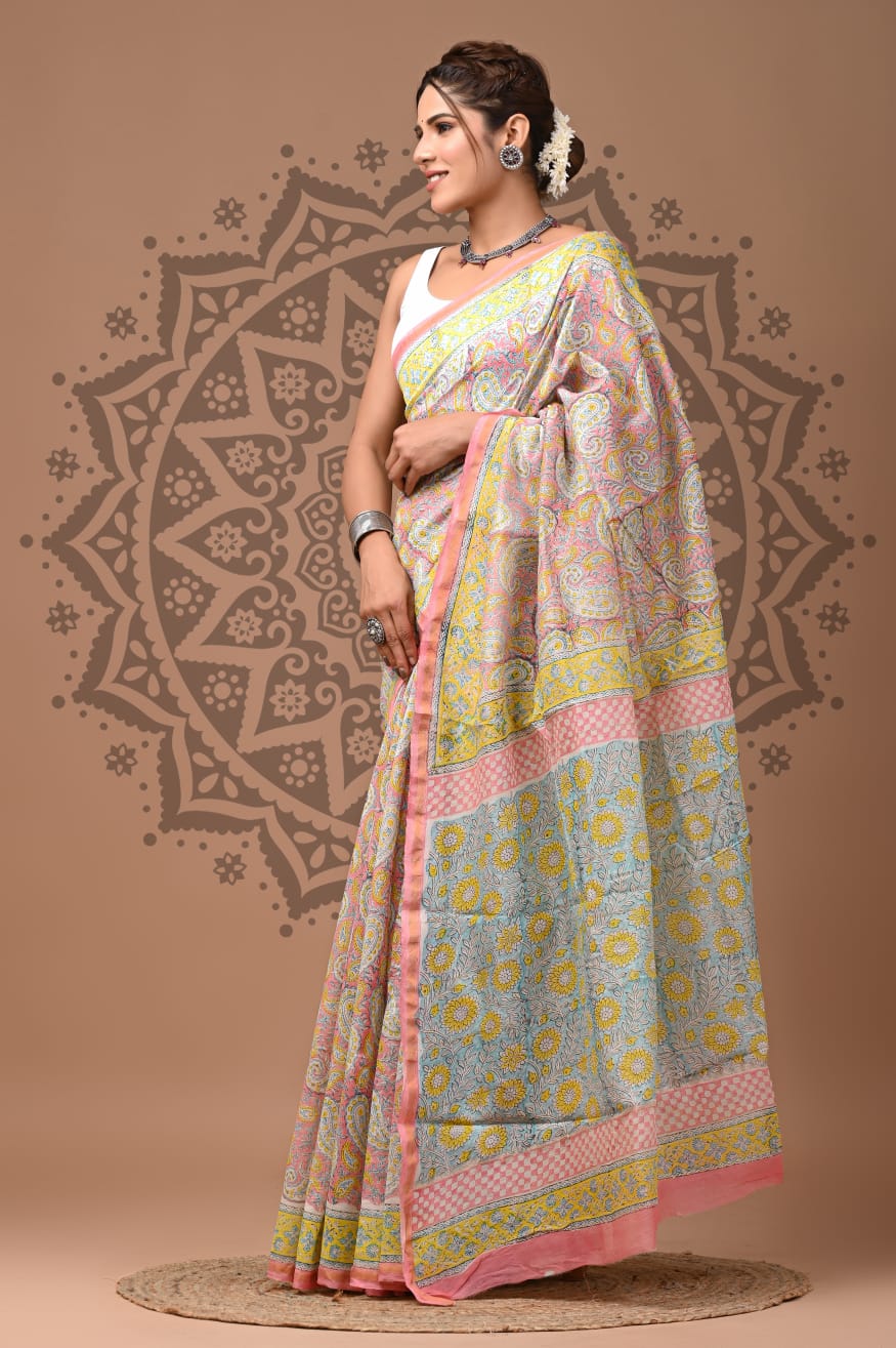 Handblock Chanderi Silk Saree