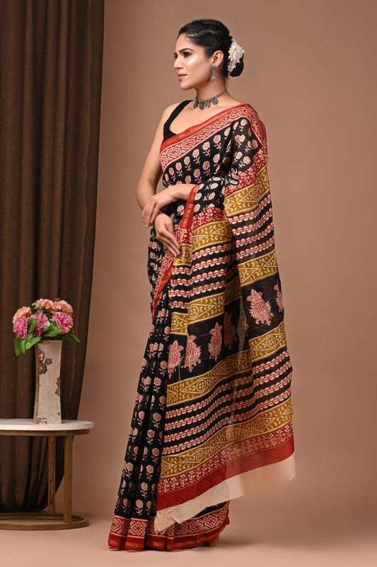 Handblock Chanderi Silk Saree
