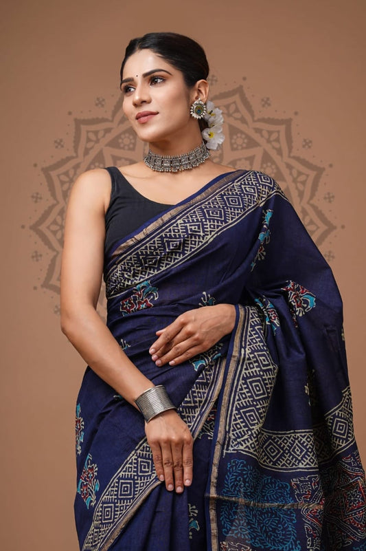 Handblock Chanderi Silk Saree