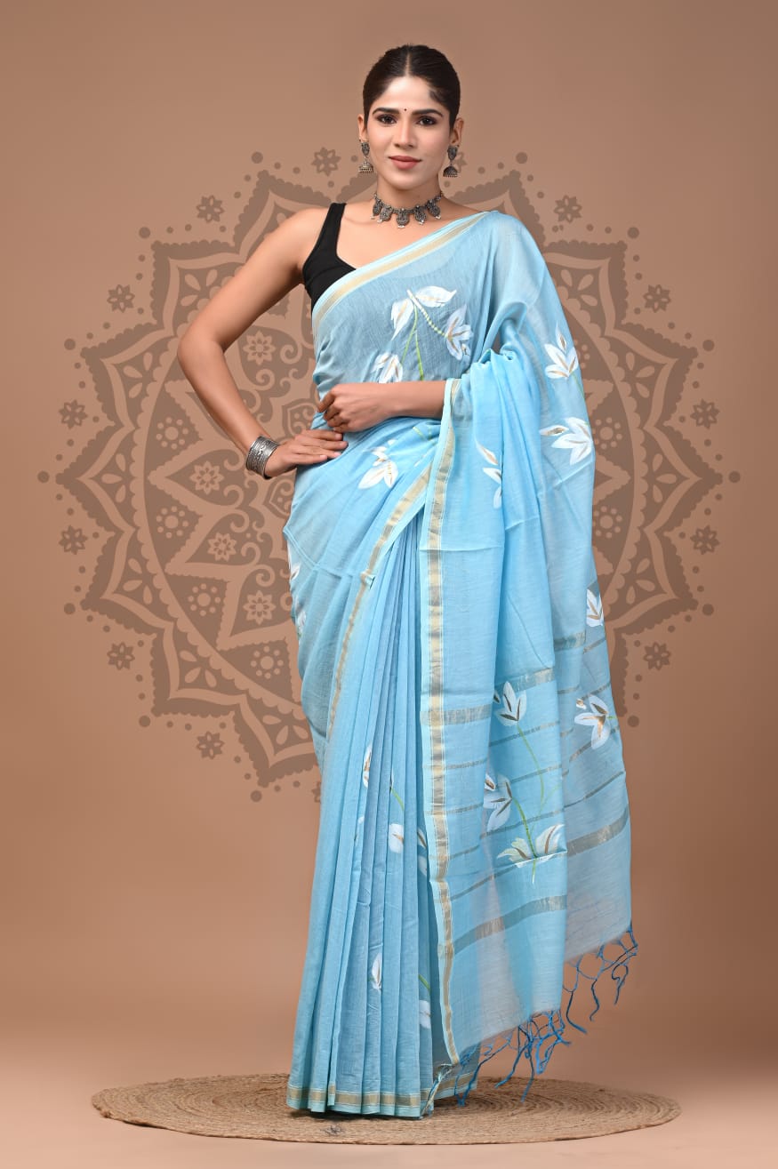 Exclusive Bagru Hand Block Pritned Chanderi Silk Saree with Blouse