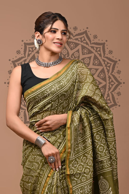 Handblock Chanderi Silk Saree