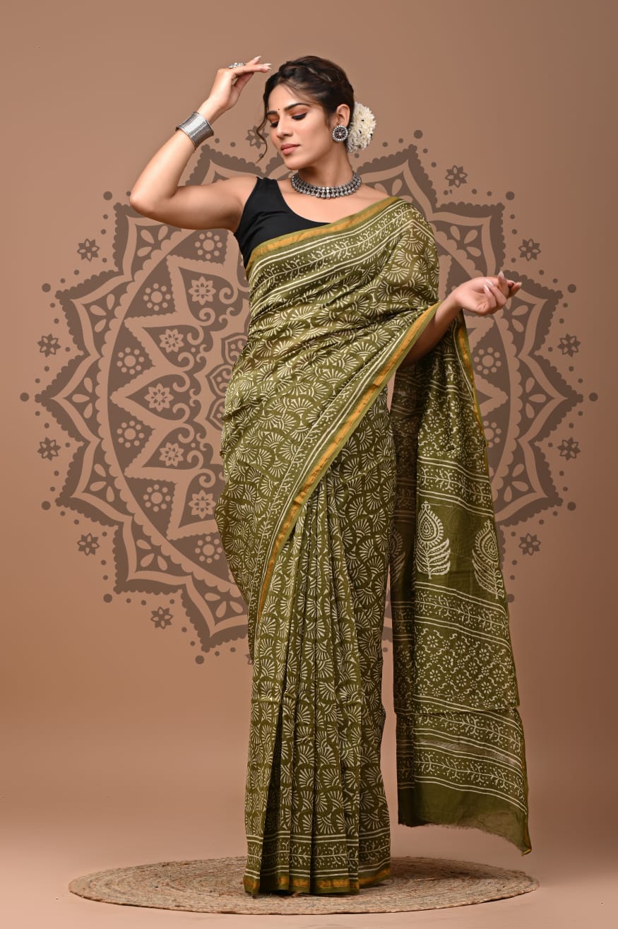 Handblock Chanderi Silk Saree
