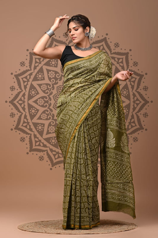 Handblock Chanderi Silk Saree