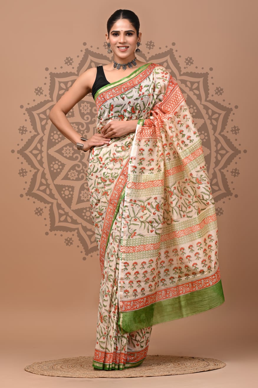 Handblock Chanderi Silk Saree