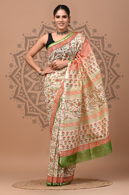 Handblock Chanderi Silk Saree