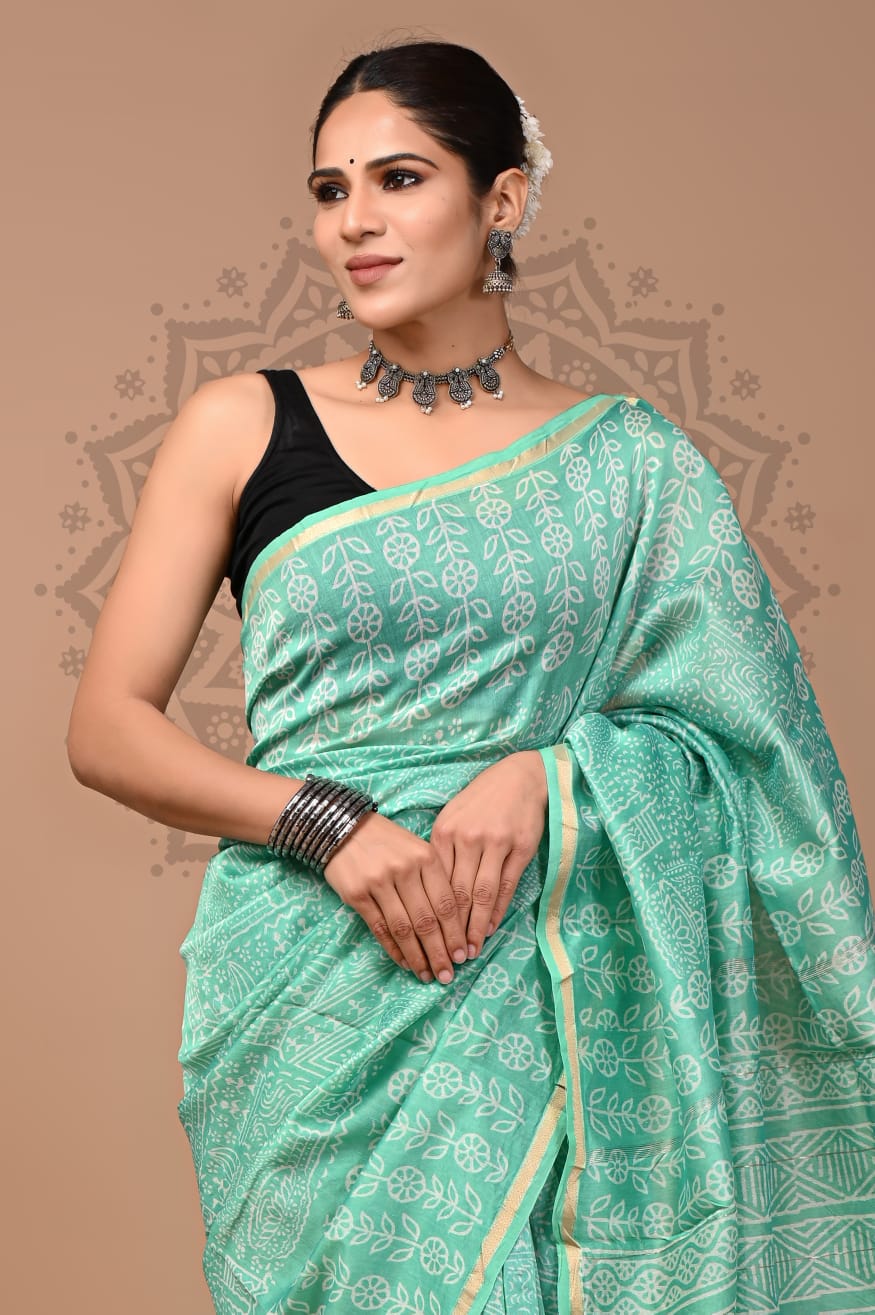 Handblock Chanderi Silk Saree