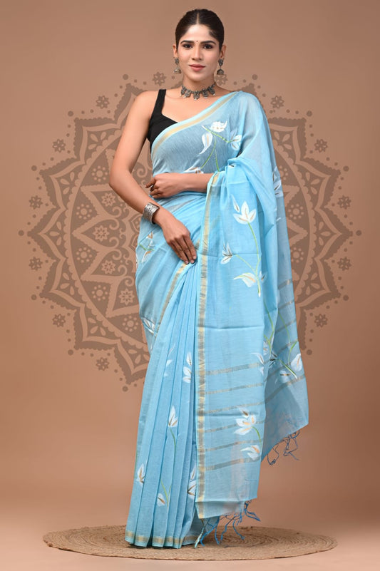 Exclusive Bagru Hand Block Pritned Chanderi Silk Saree with Blouse