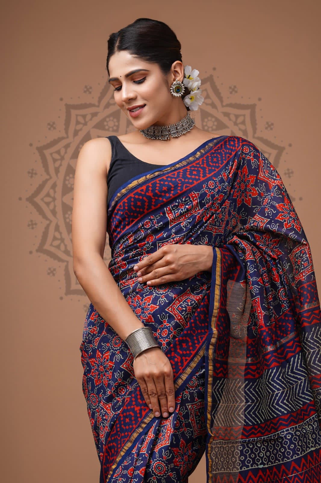 Handblock Chanderi Silk Saree
