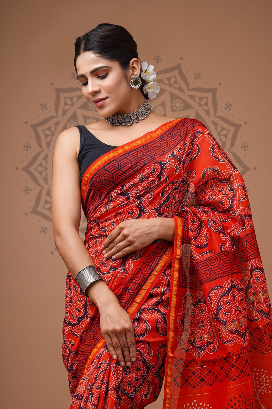 Handblock Chanderi Silk Saree