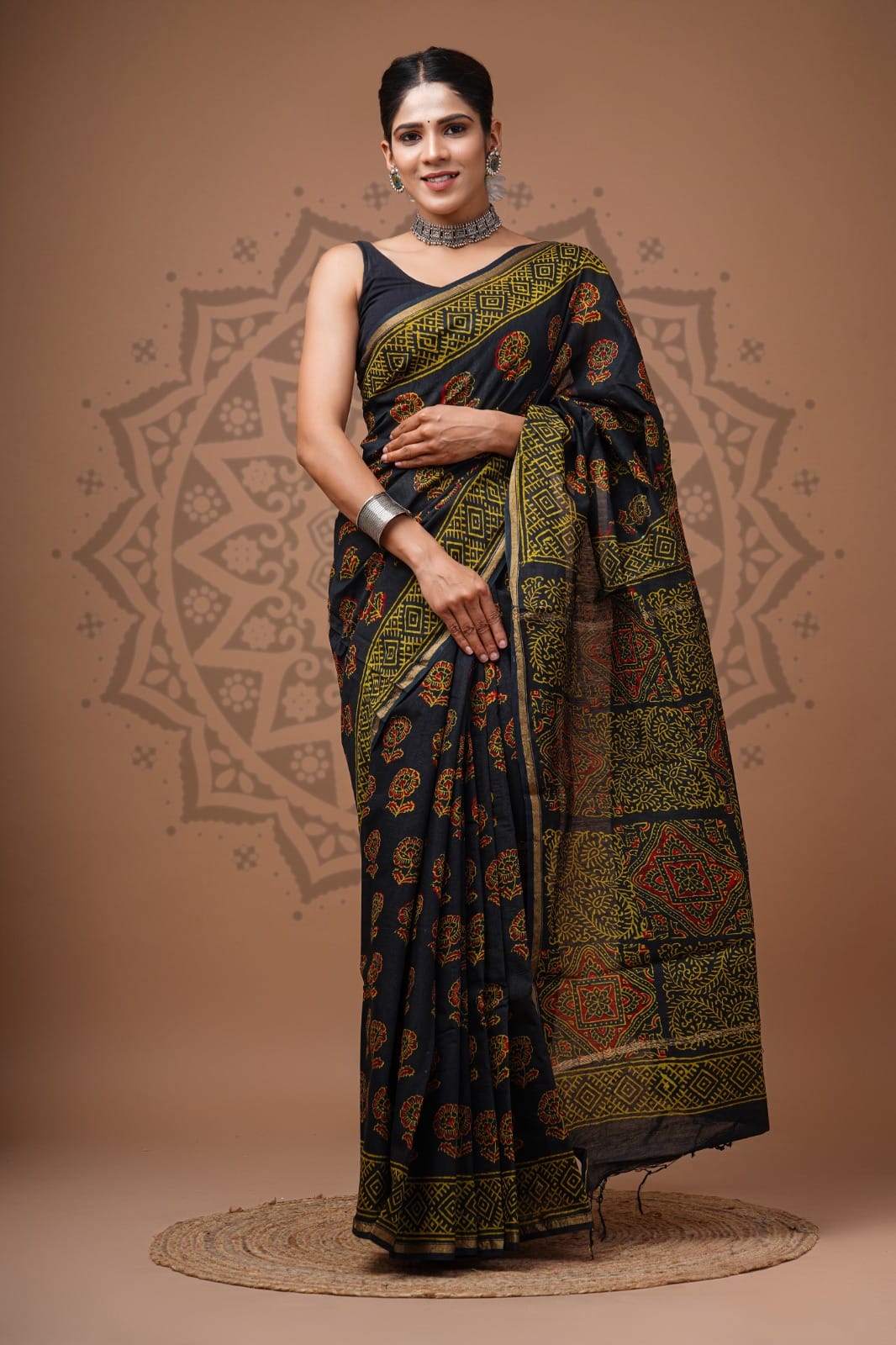 Handblock Chanderi Silk Saree