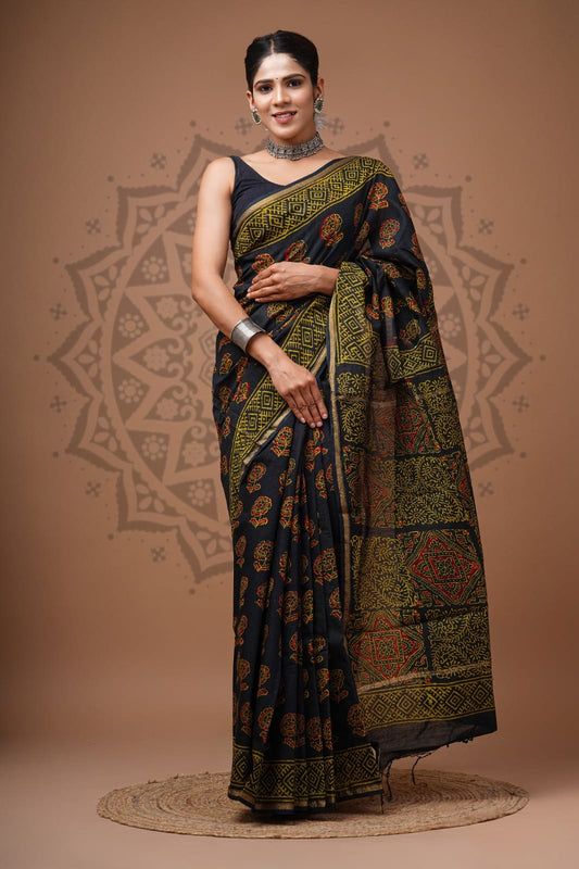 Handblock Chanderi Silk Saree