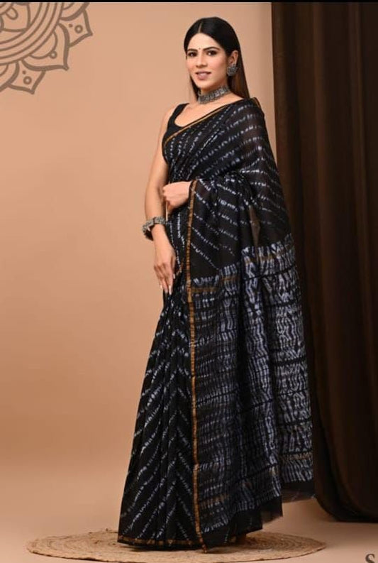 Exclusive Bagru Hand Block Pritned Chanderi Silk Saree with Blouse