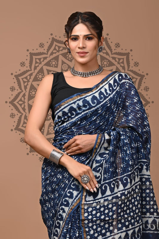 Handblock Chanderi Silk Saree