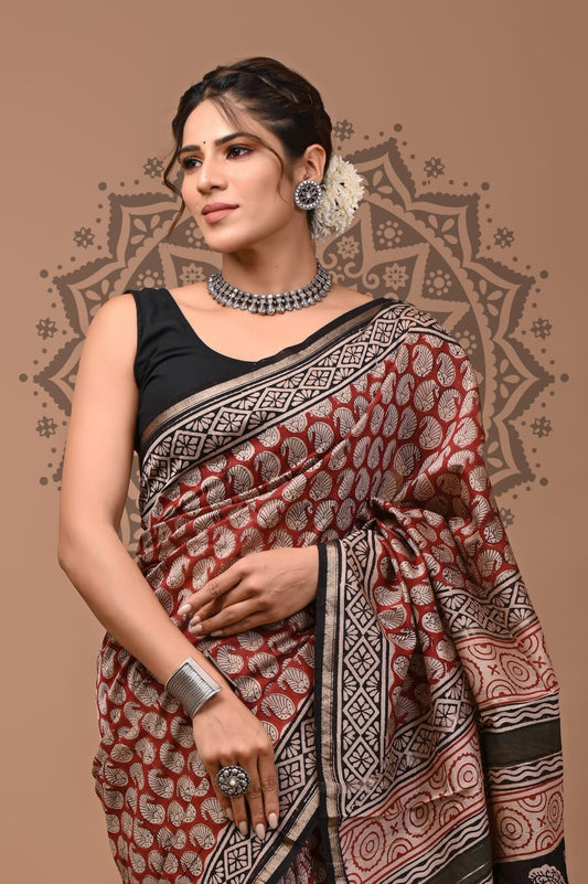 Handblock Chanderi Silk Saree