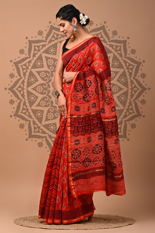 Handblock Chanderi Silk Saree