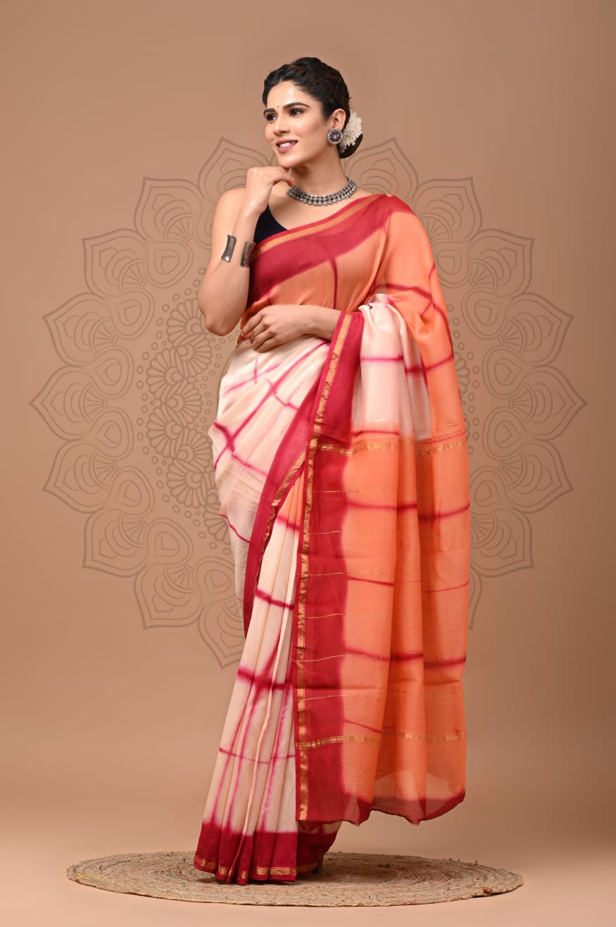 Exclusive Bagru Hand Block Pritned Chanderi Silk Saree with Blouse