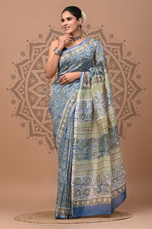 Handblock Chanderi Silk Saree