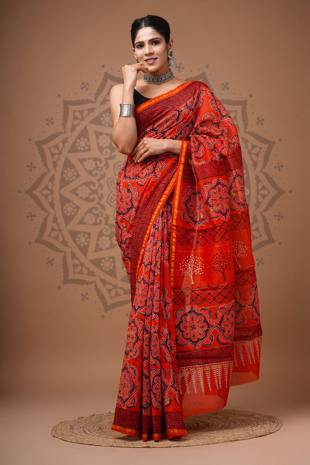 Handblock Chanderi Silk Saree