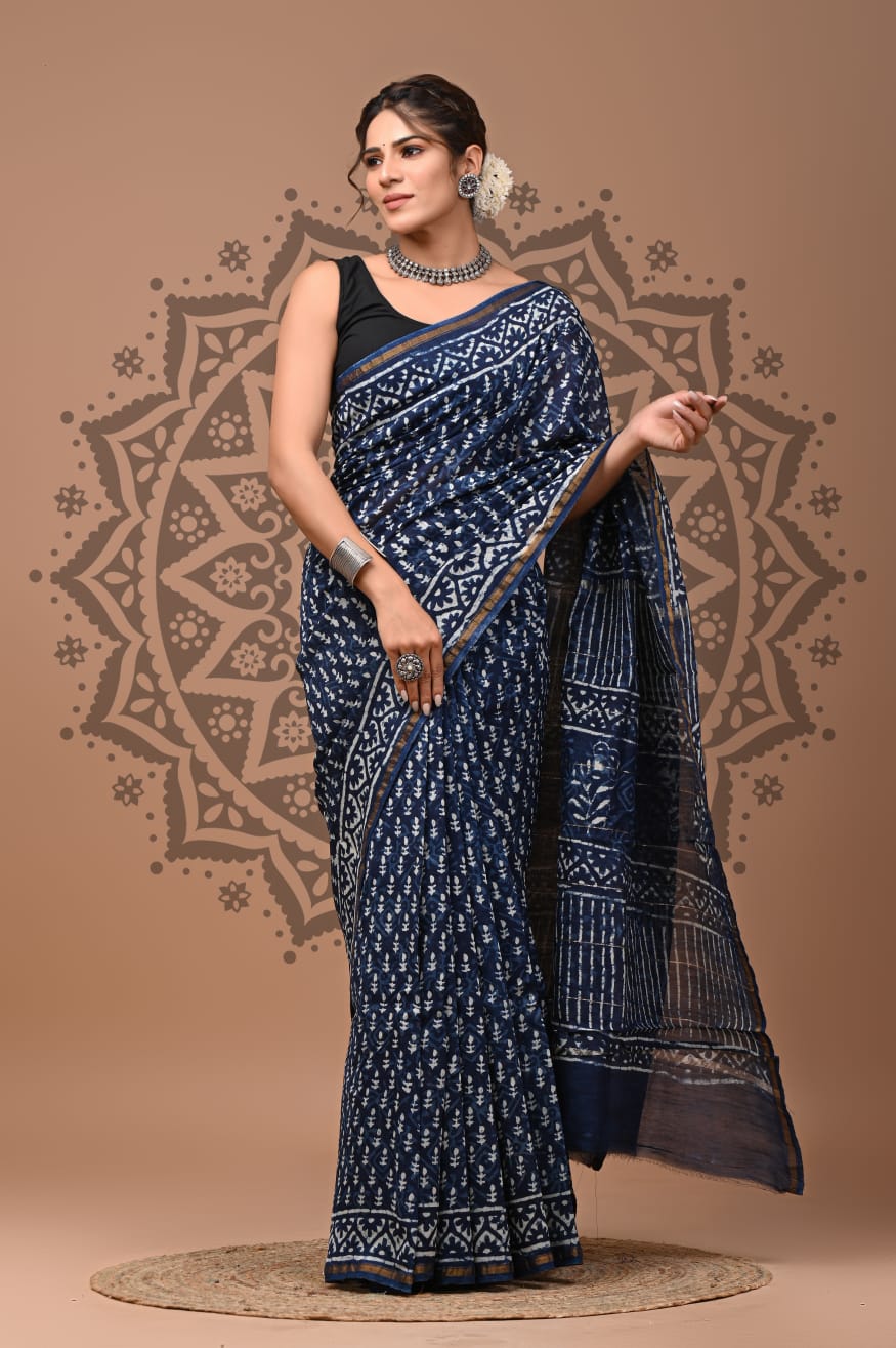 Handblock Chanderi Silk Saree