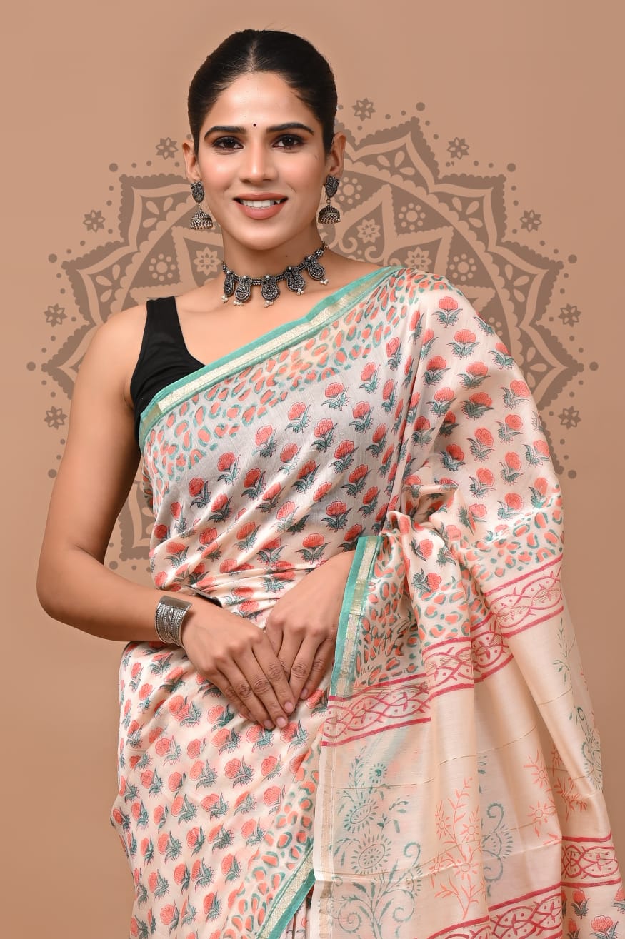 Handblock Chanderi Silk Saree