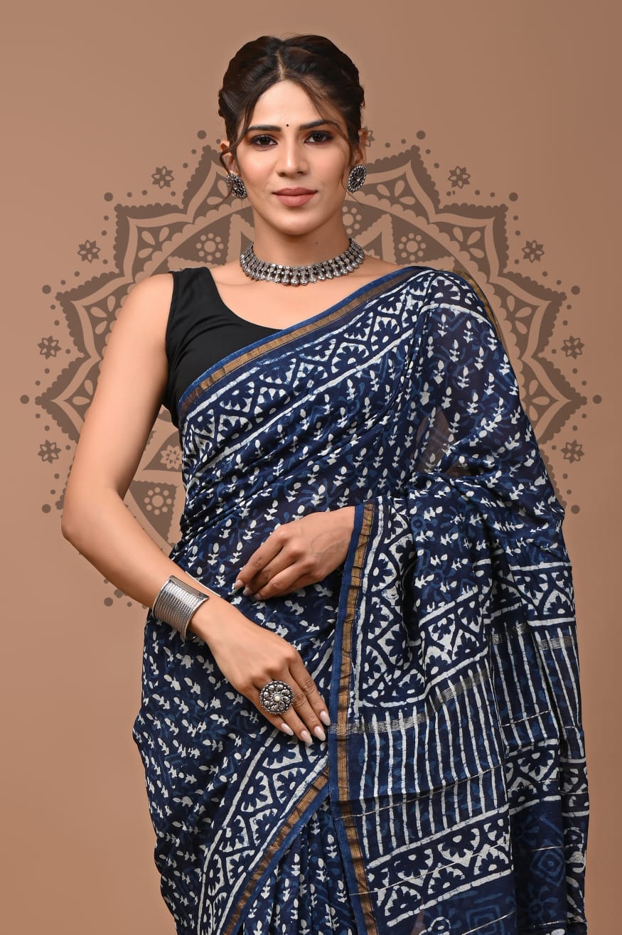 Handblock Chanderi Silk Saree