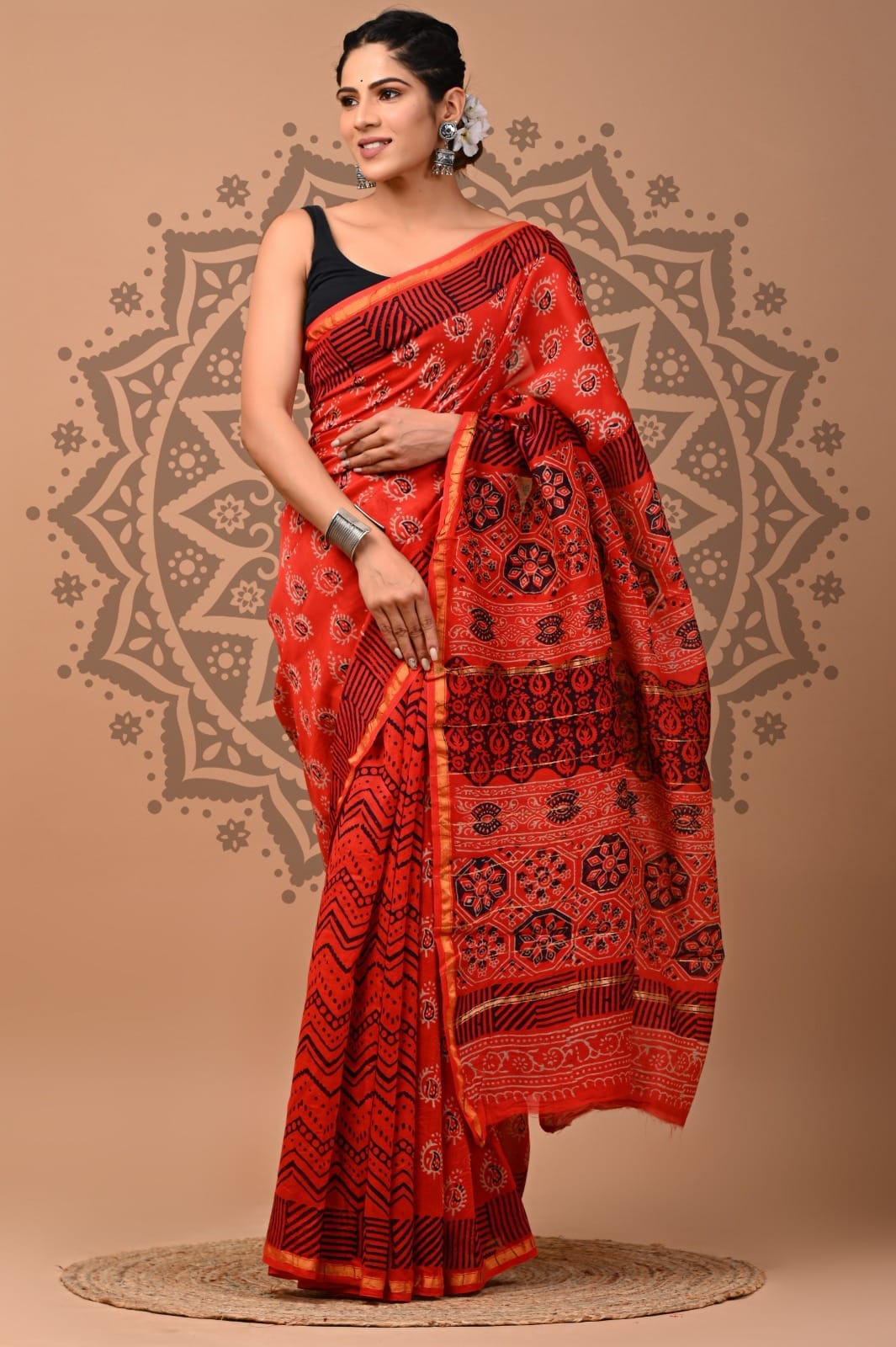 Handblock Chanderi Silk Saree