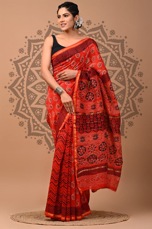 Handblock Chanderi Silk Saree