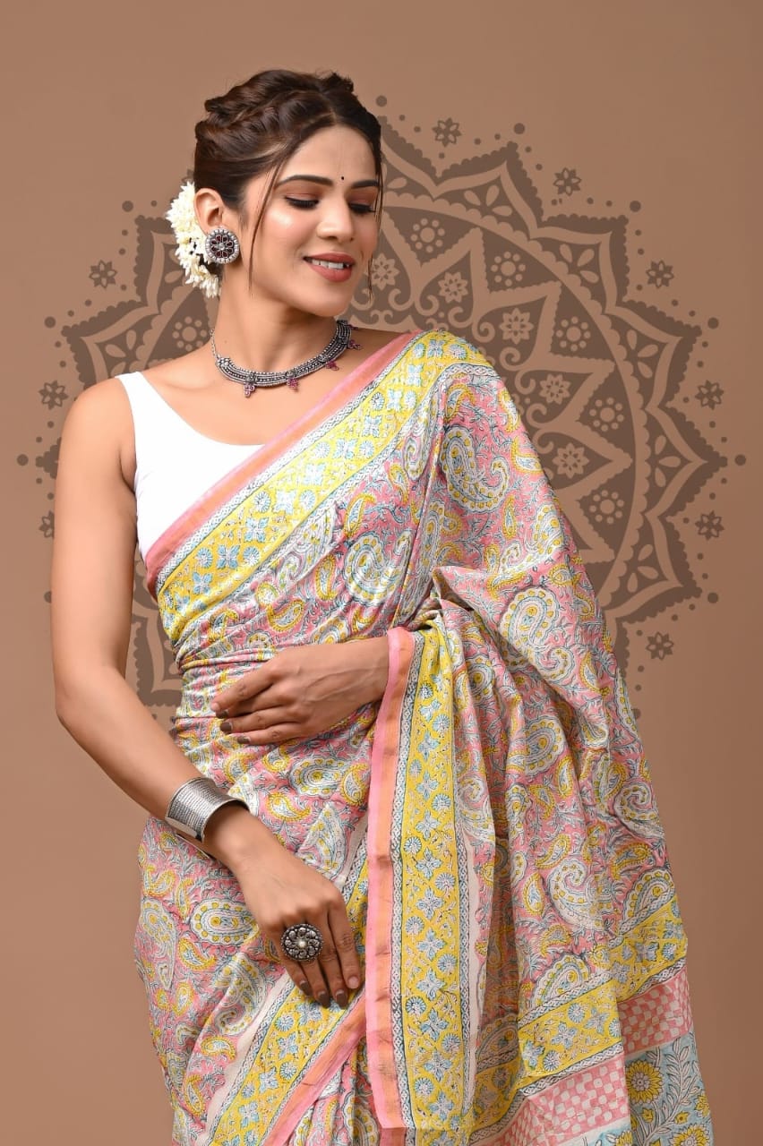 Handblock Chanderi Silk Saree